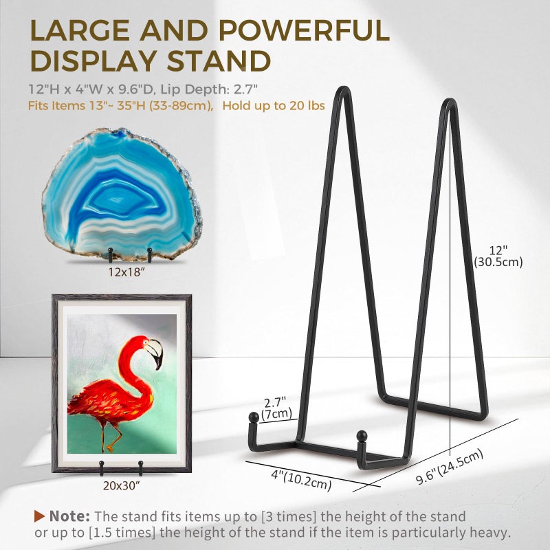 DIDUDIDU Large Plate Holder Display Stand - 12 inch Super Tall Big Plate Stands for Heavy Duty Display - Metal Picture Frame Stand - Tabletop Easel Stand for Decorative Platter | Plaque | Book - 2 Pack - Black - Image 2